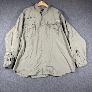 Columbia PFG Vented Button Up Shirt Mens XL Extra Large Brown National Park Logo